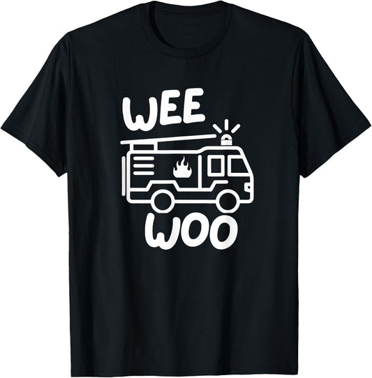 Wee Woo Squad Funny Fire Truck Firefighter Birthday Kids Boy T-Shirt - T-Shirt | Black