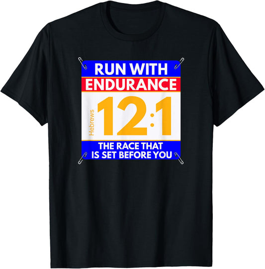 Run the Race of Life, Fun Christian Bible Verse, Runners T-Shirt - T-Shirt | Black