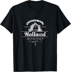 Holland MI Sailboat Vintage Nautical Throwback T-Shirt - T-Shirt | Black