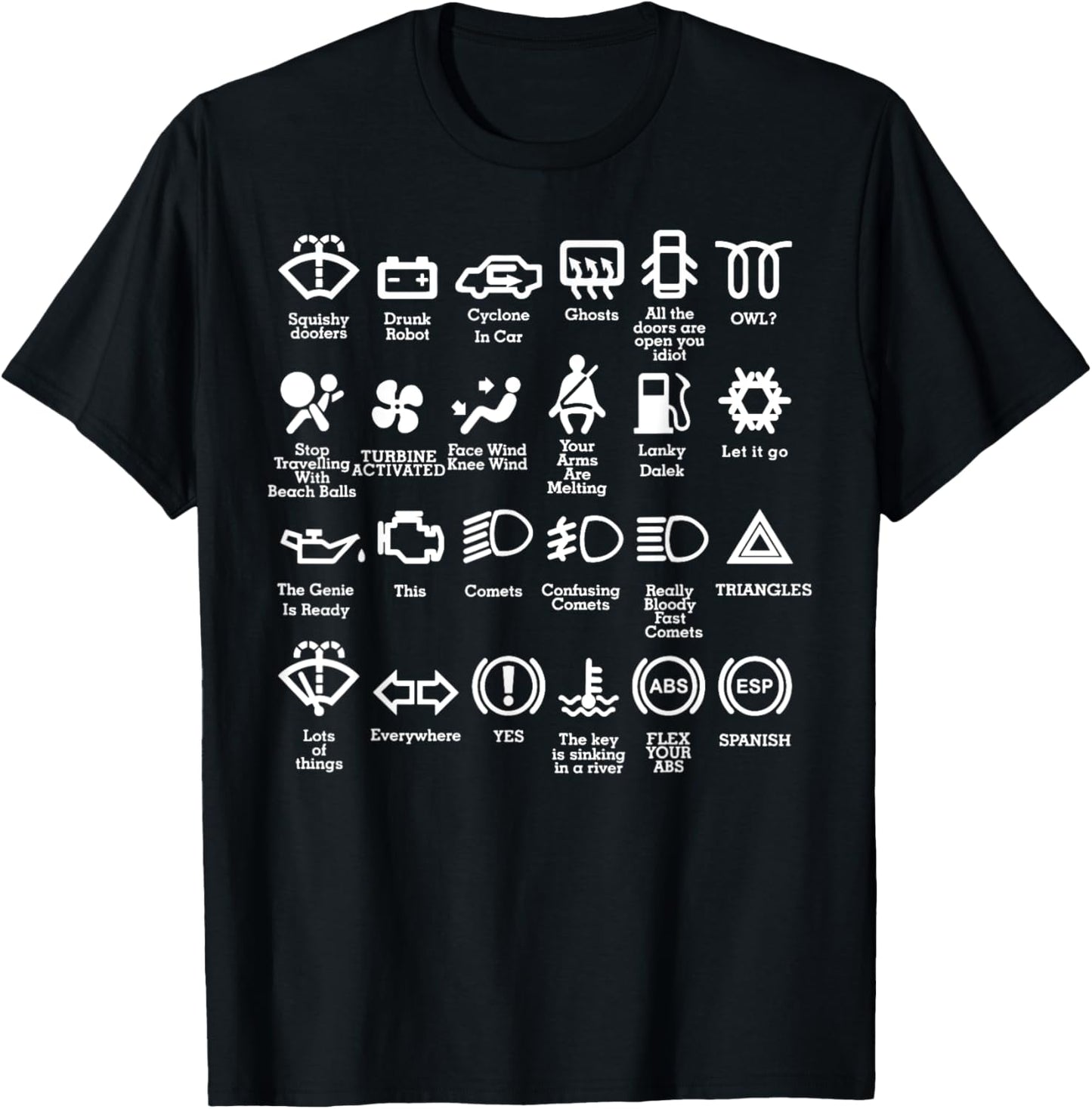 Funny Dash Icons Car Warning Lights Car Garage Mechanic T-Shirt - T-Shirt | Black