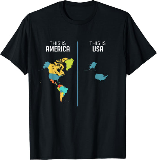 South Central and North America USA Continent Country Map T-Shirt - T-Shirt | Black