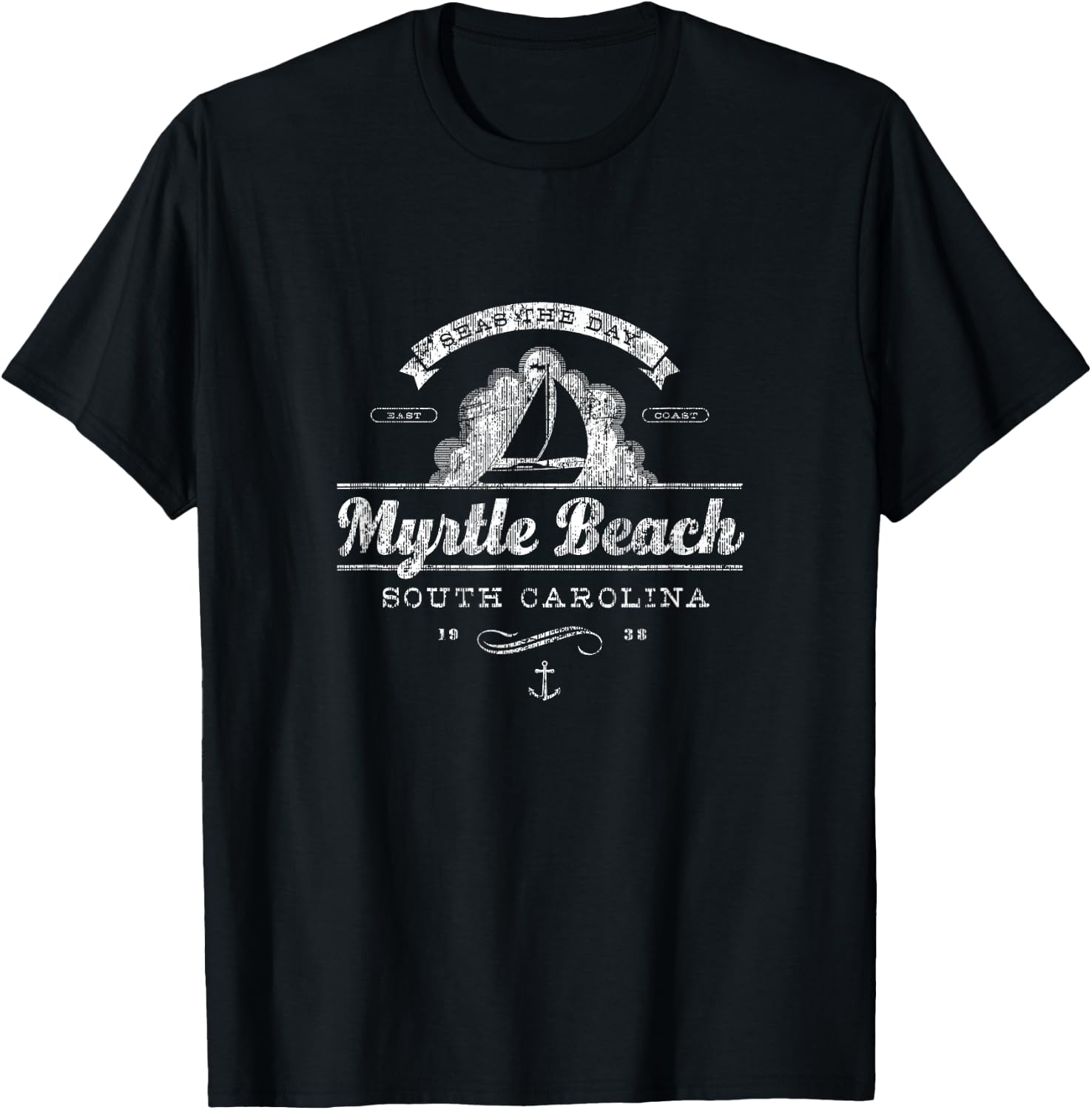 Myrtle Beach SC Sailboat Vintage Nautical Men Women Girls Kids T-Shirt - T-Shirt | Black