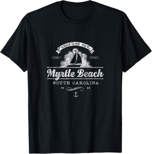 Myrtle Beach SC Sailboat Vintage Nautical Men Women Girls Kids T-Shirt - T-Shirt | Black
