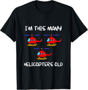 I'm This Many Helicopters Old 3rd Birthday 3 Years Old Bday T-Shirt - T-Shirt | Black