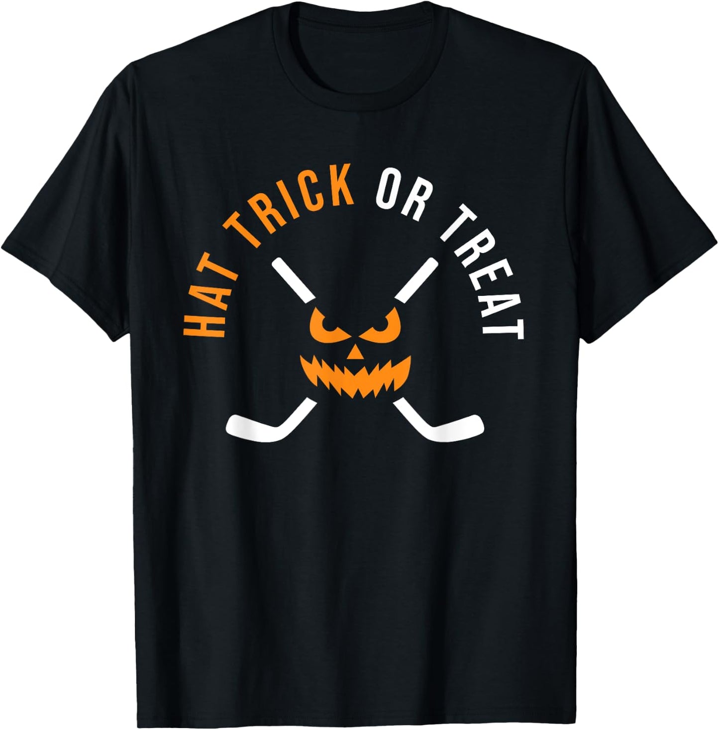 Halloween Hockey Hat Trick Or Treat Ice Hockey Player T-Shirt - T-Shirt | Black