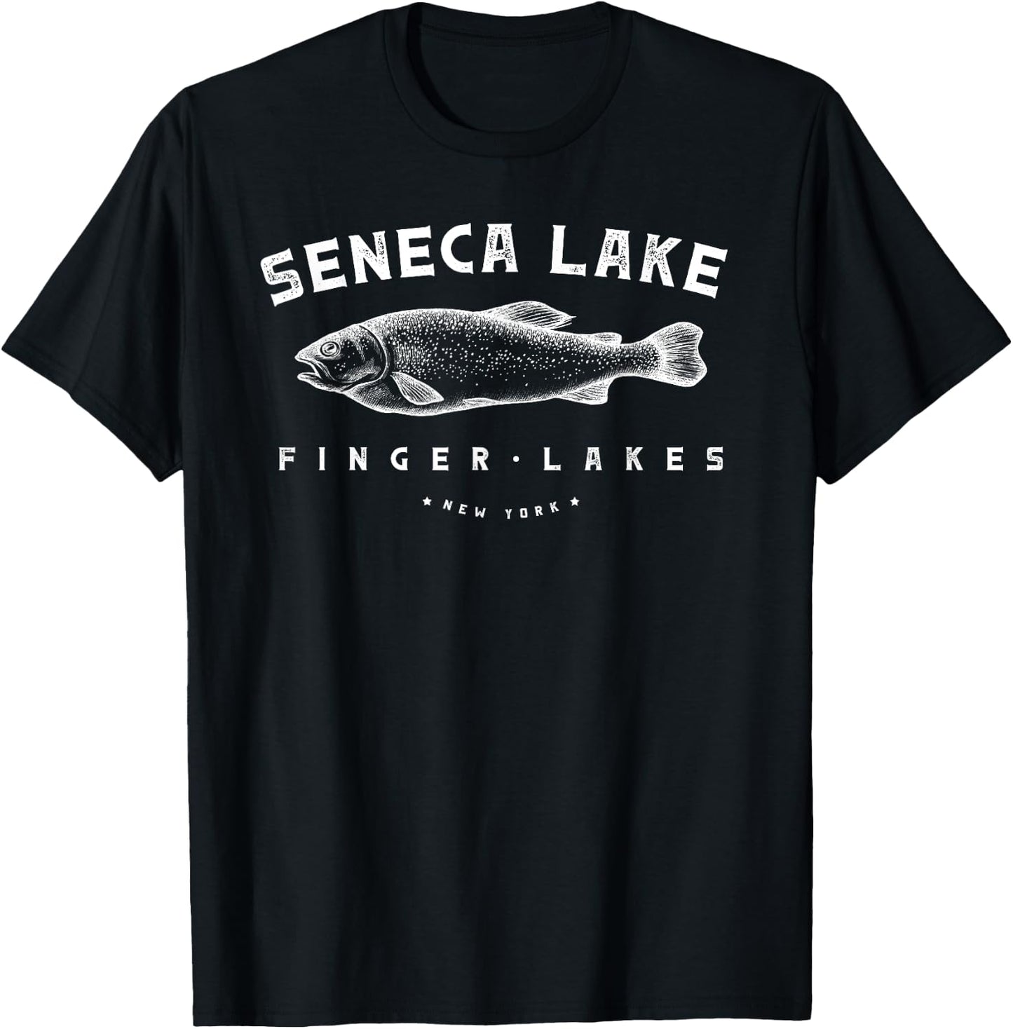 Seneca Lake Gift Trout Fishing and Finger Lakes Camping T-Shirt - T-Shirt | Black