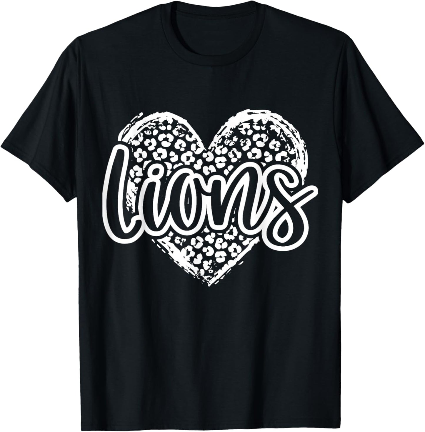 Leopard Cheetah Heart LIONS School Spirit Top Distressed T-Shirt - T-Shirt | Black