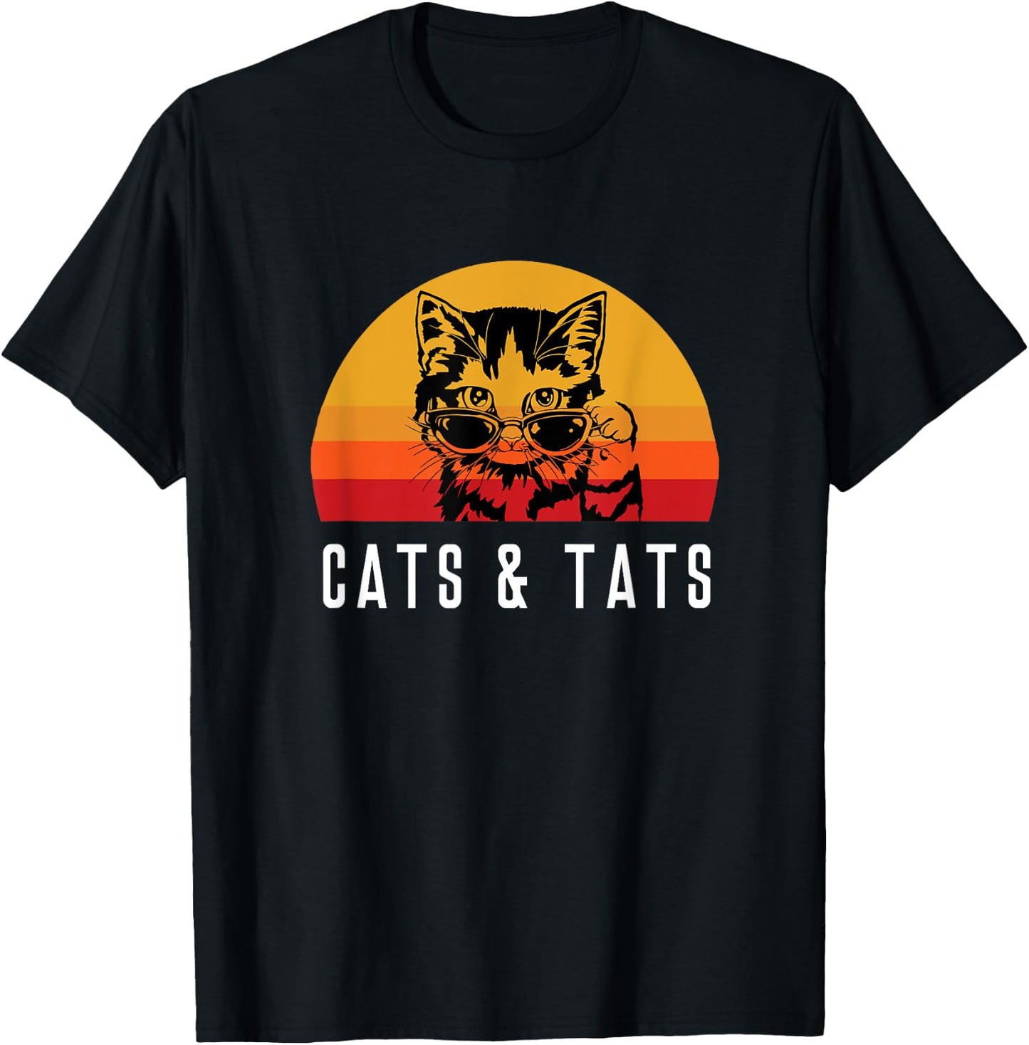 Cats & Tats Tattoo Cat with Sunglasses Kitten Kitty Funny Men Women Kids T-Shirt - T-Shirt | Black