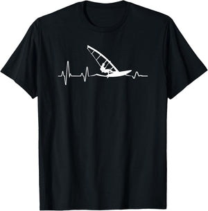 Windsurfing Sailing Heartbeat Windsurfing T-Shirt - T-Shirt | Black