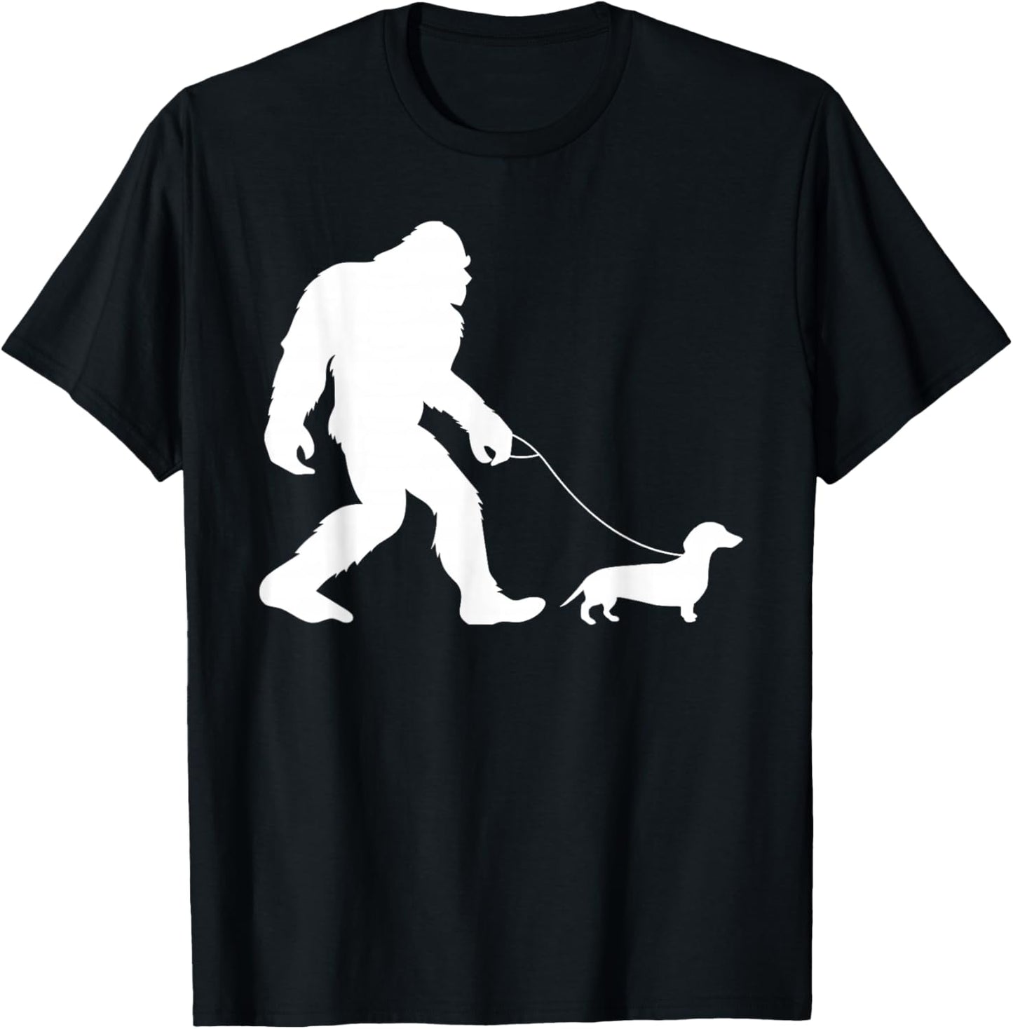 Fun Bigfoot Sasquatch Walking Dachshund Gag Gift T-Shirt - T-Shirt | Black