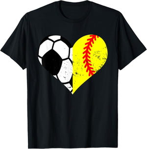 Soccer Softball Heart Funny Soccer Softball Mom T-Shirt - T-Shirt | Black