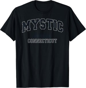 Mystic Connecticut Settled 1654 Vintage Sports Arched Black T-Shirt - T-Shirt | Black