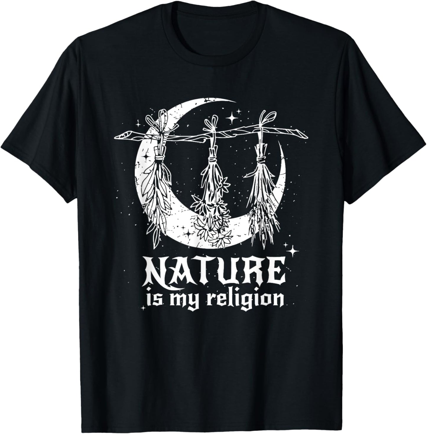 Nature Is My Religion Crescent Moon Wicca Pagan Witch Lover T-Shirt - T-Shirt | Black