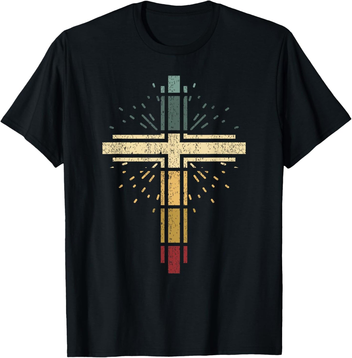Cross Christian Vintage Religious Faith Vintag Sunset T-Shirt - T-Shirt | Black