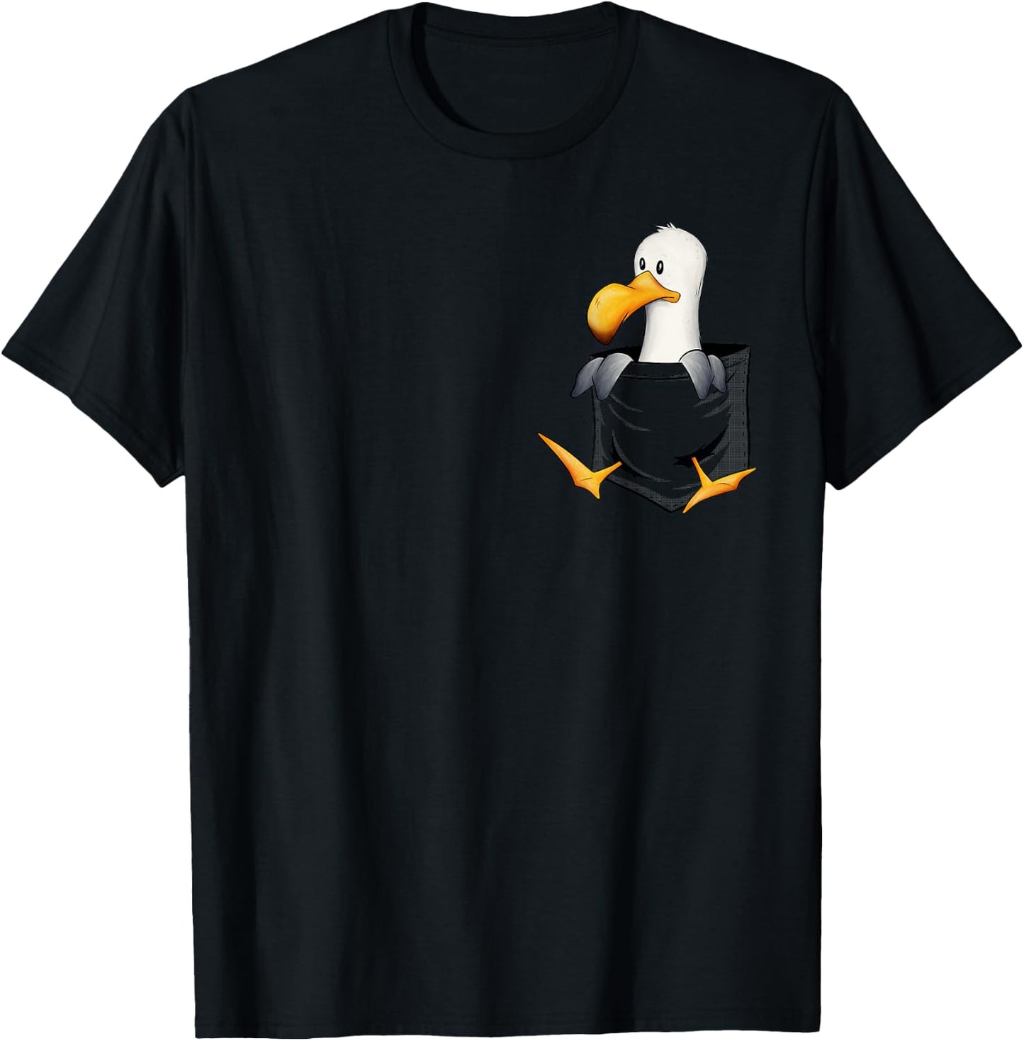 Funny Sea-Bird Drawing Cute Seagull In Pocket T-Shirt - T-Shirt | Black