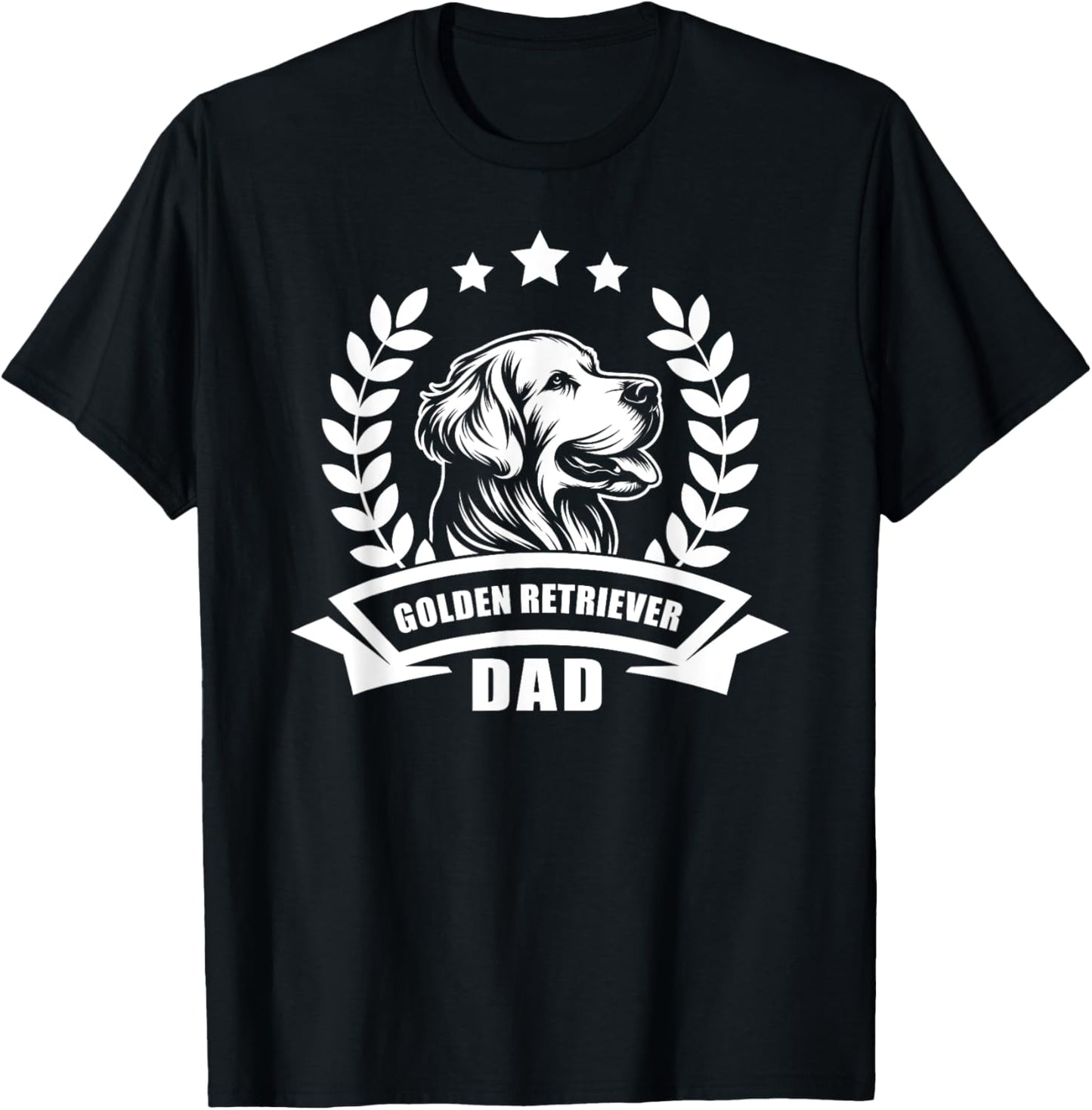Golden Retriever Dad - With Banner and Ear Wreath T-Shirt - T-Shirt | Black