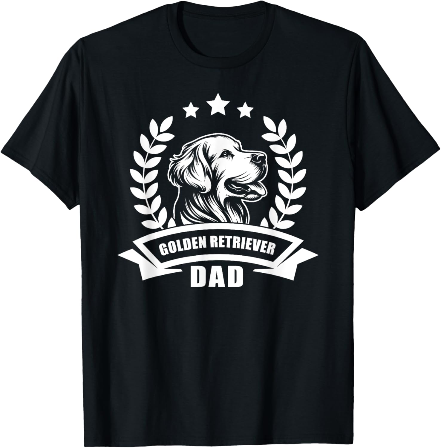Golden Retriever Dad - With Banner and Ear Wreath T-Shirt - T-Shirt | Black