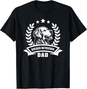 Golden Retriever Dad - With Banner and Ear Wreath T-Shirt - T-Shirt | Black