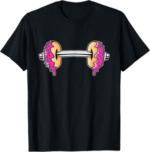 Dumbbells Donuts Day Funny Weightlifting Lover Gym Workout T-Shirt - T-Shirt | Black
