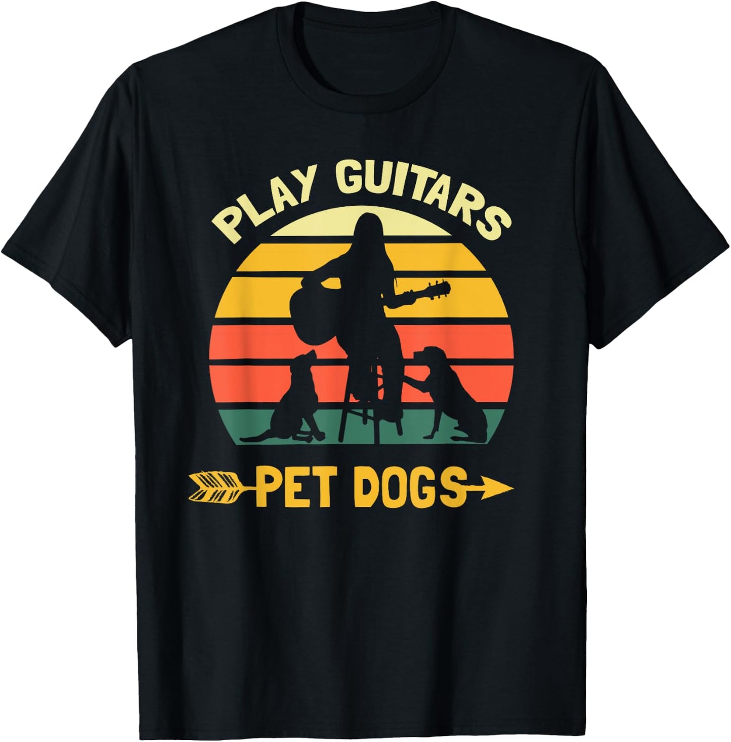 Play Guitars Pet Dogs Funny Guitar Lover Guitarist Vintage T-Shirt - T-Shirt | Black