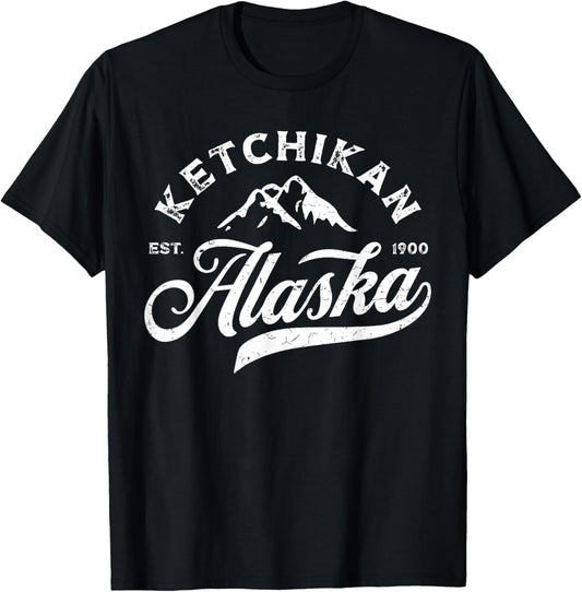 Ketchikan Alaska AK Mountains Vintage Vacation Souvenir T-Shirt - T-Shirt | Black