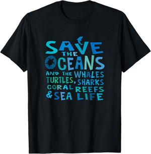 Save the Oceans Whales Turtles Sharks Coral Reefs T Shirt T-Shirt - T-Shirt | Black