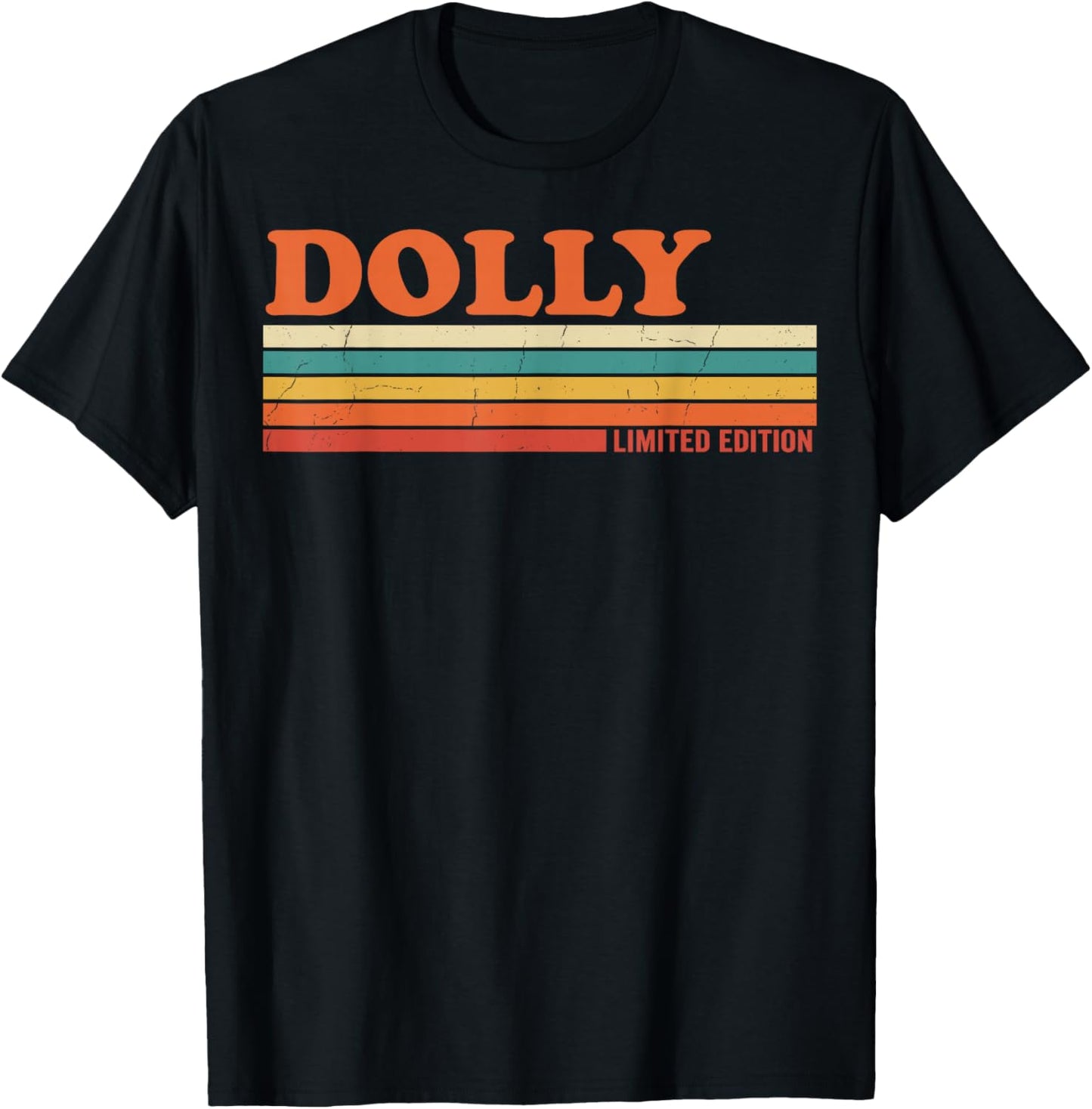 Dolly Retro Personalized First Name Vintage Stripes T-Shirt - T-Shirt | Black