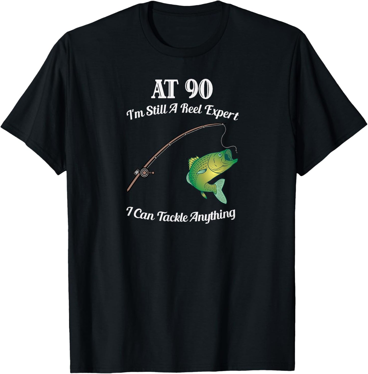 Funny 90th Birthday Gift 90-Year-Old Fisherman Fishing T-Shirt - T-Shirt | Black