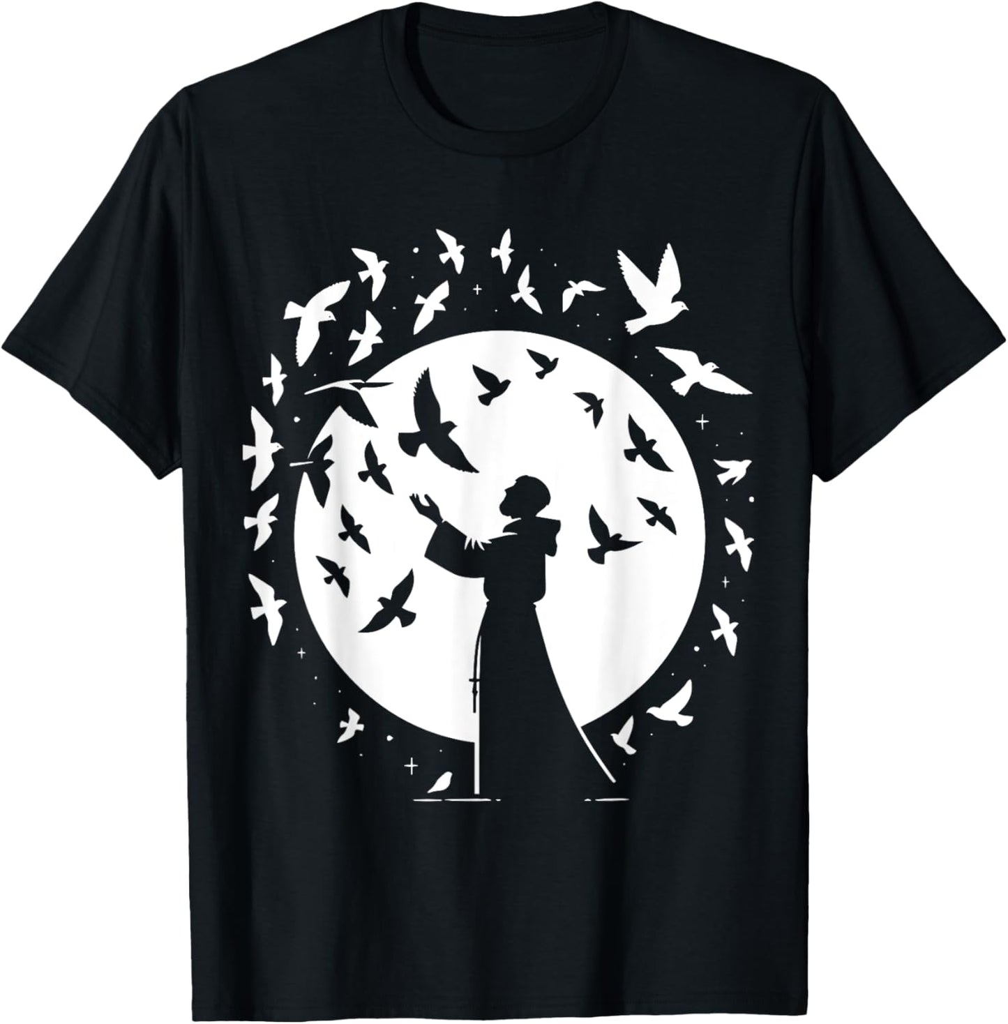 St Francis of Assisi Patron Saint of Animals Birds Catholic T-Shirt - T-Shirt | Black