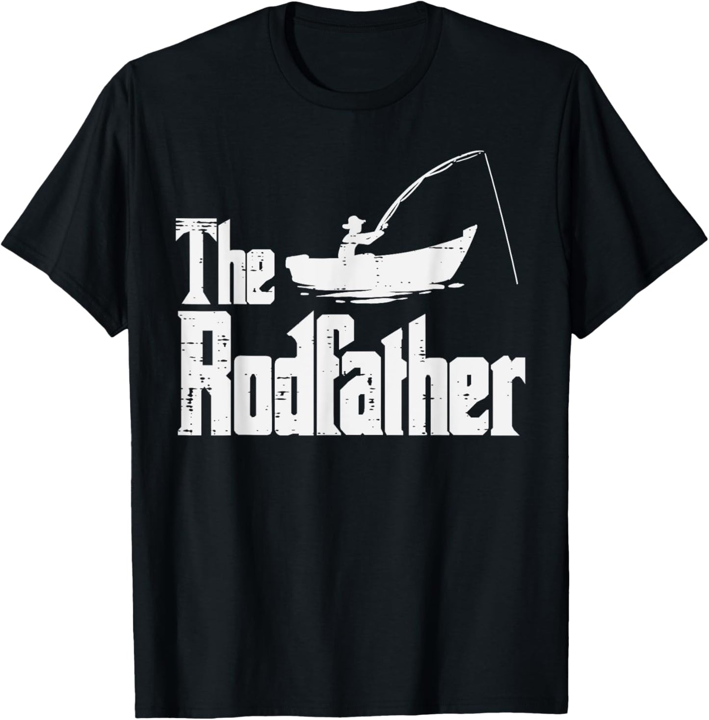 The Rodfather Fun Fishing Fathers Day Movie Pun Dad Papa Men T-Shirt - T-Shirt | Black