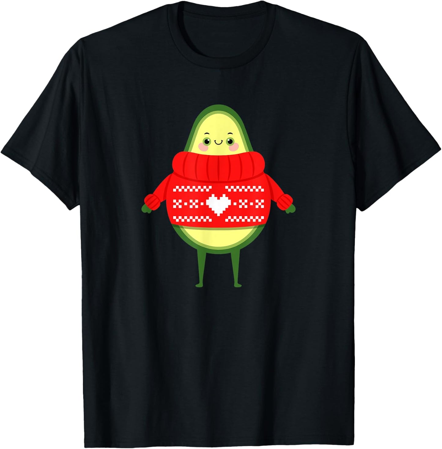 Avocado With Ugly Christmas Sweater - Cute Xmas Illustration T-Shirt - T-Shirt | Black