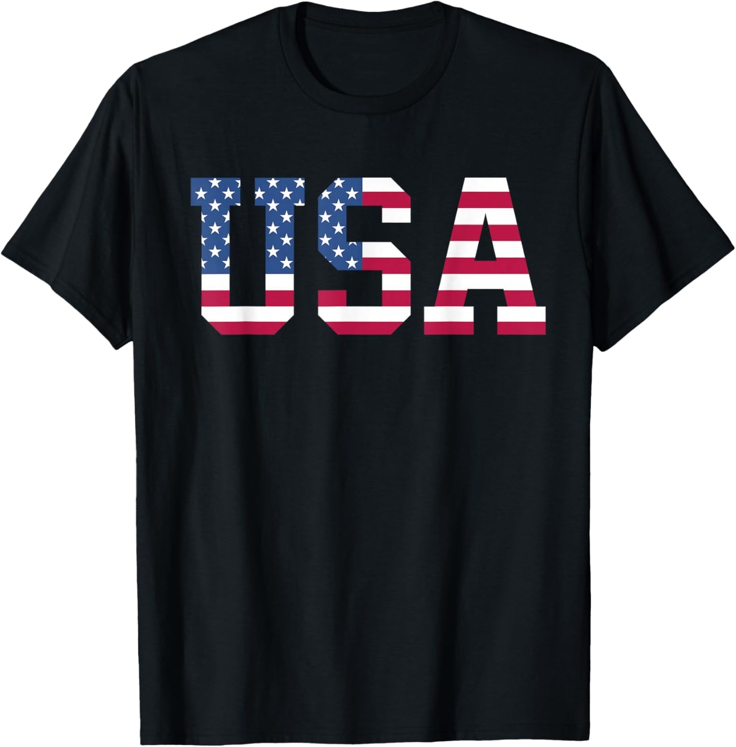 USA American Flag Patriotic Red White Blue Stars & Stripes T-Shirt - T-Shirt | Black
