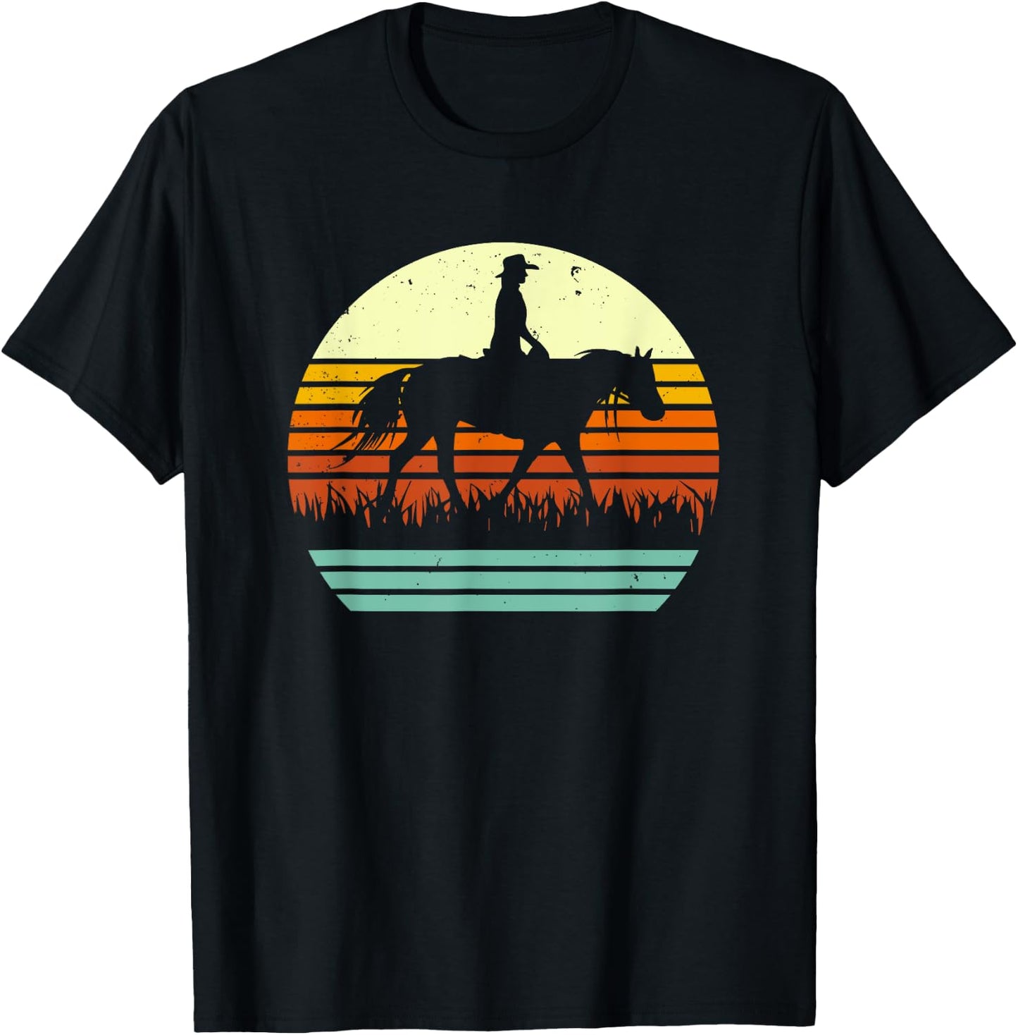 Retro Sun Style Western Ranch Trail Horse T-Shirt - T-Shirt | Black