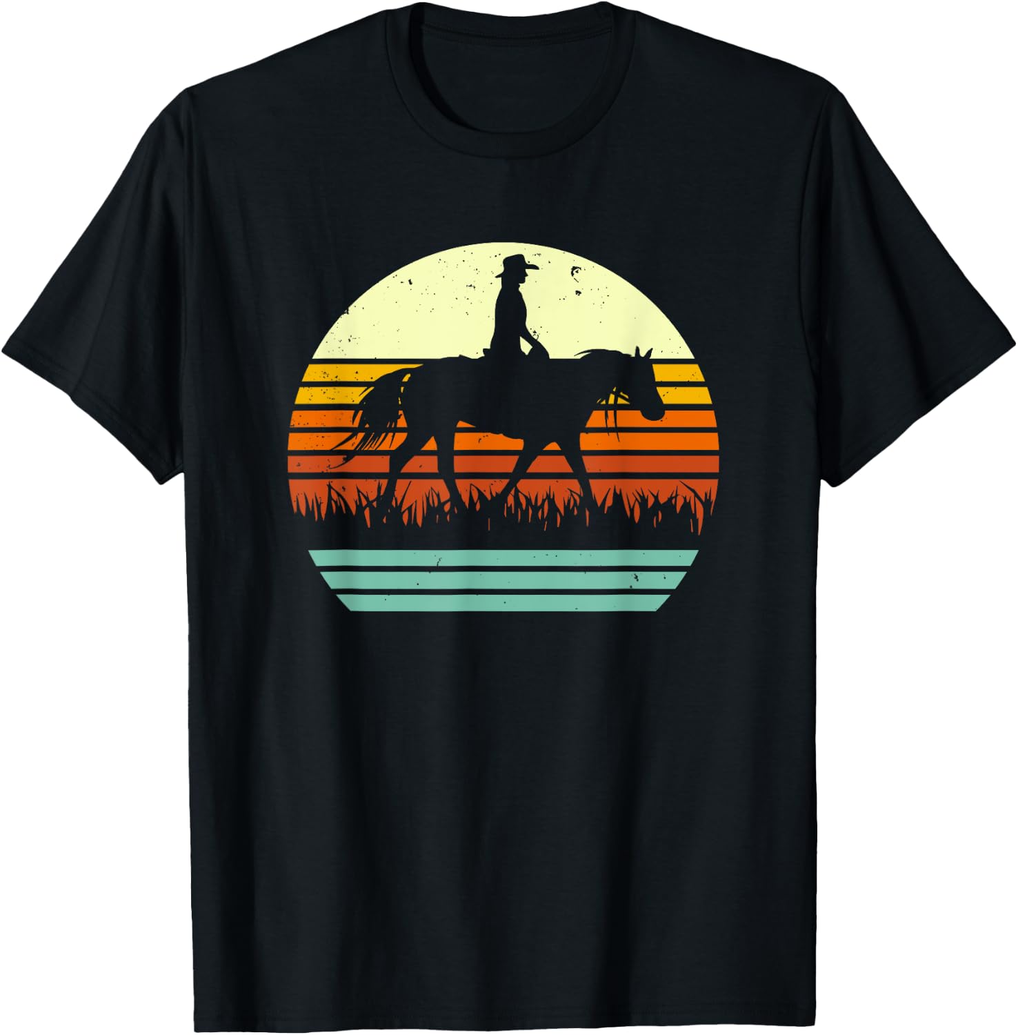 Retro Sun Style Western Ranch Trail Horse T-Shirt - T-Shirt | Black