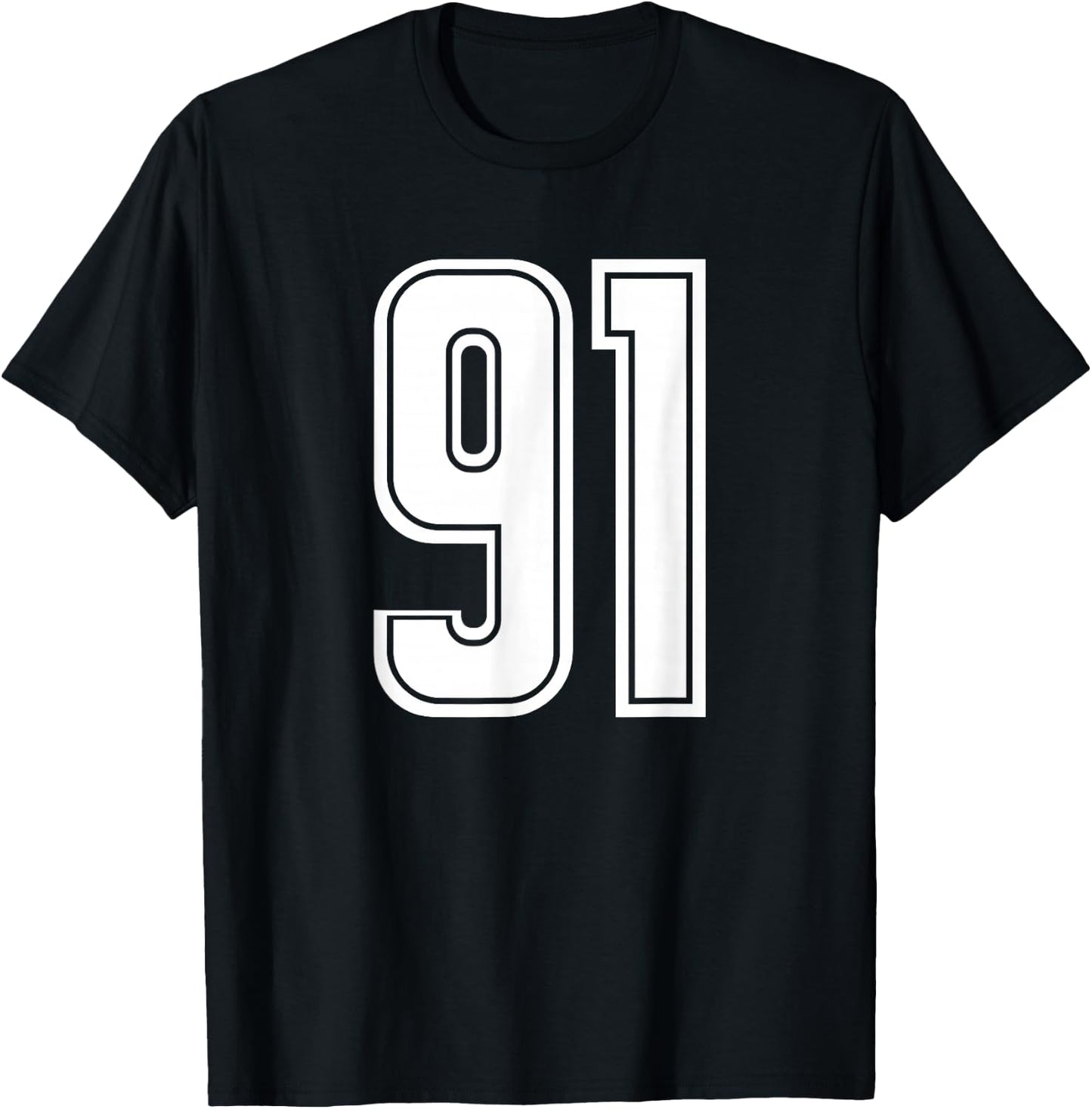 Number #91 White Sports Team Varsity Number 91 T-Shirt - T-Shirt | Black
