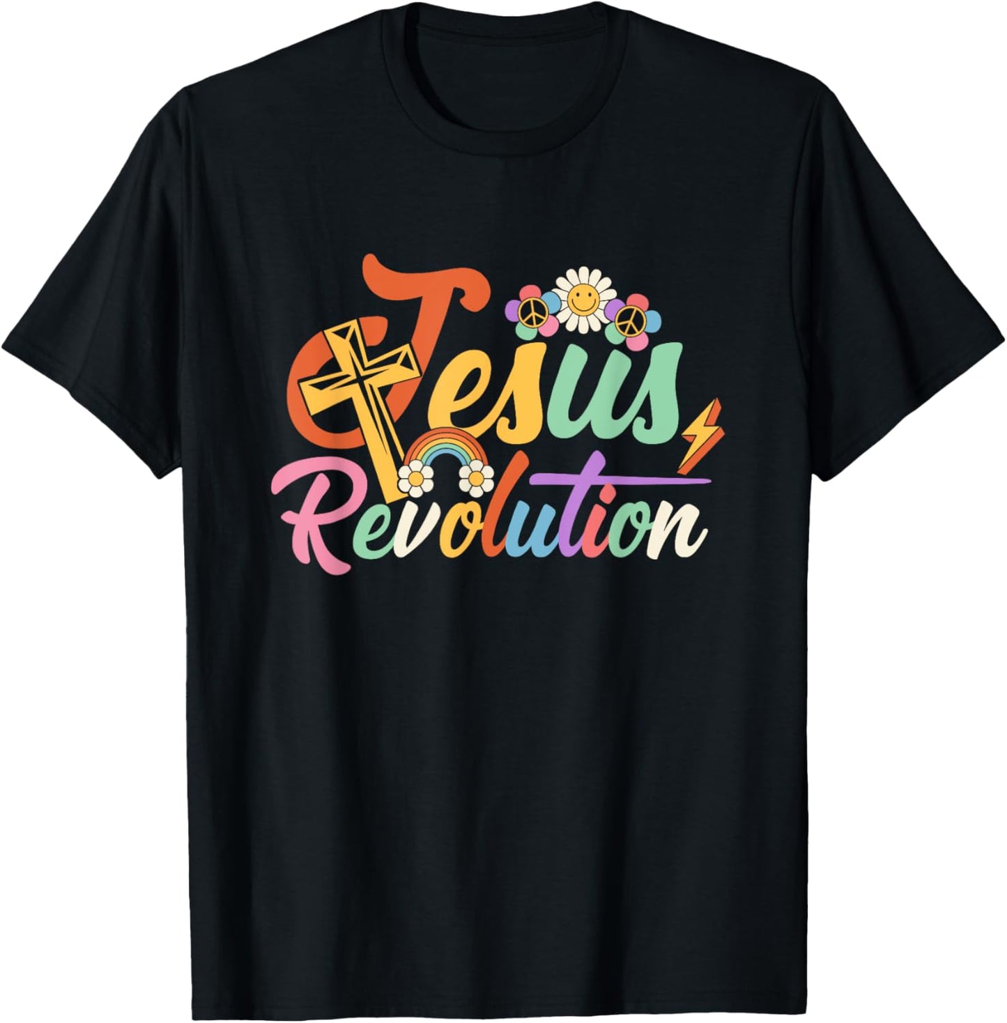 Jesus Revolution Groovy Flower Vintage Christian Faithcross T-Shirt - T-Shirt | Black