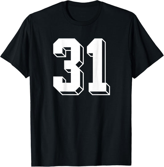 Number 31 BACKSIDE - Retro 80s 90s Team Jersey Numbered T-Shirt - T-Shirt | Black