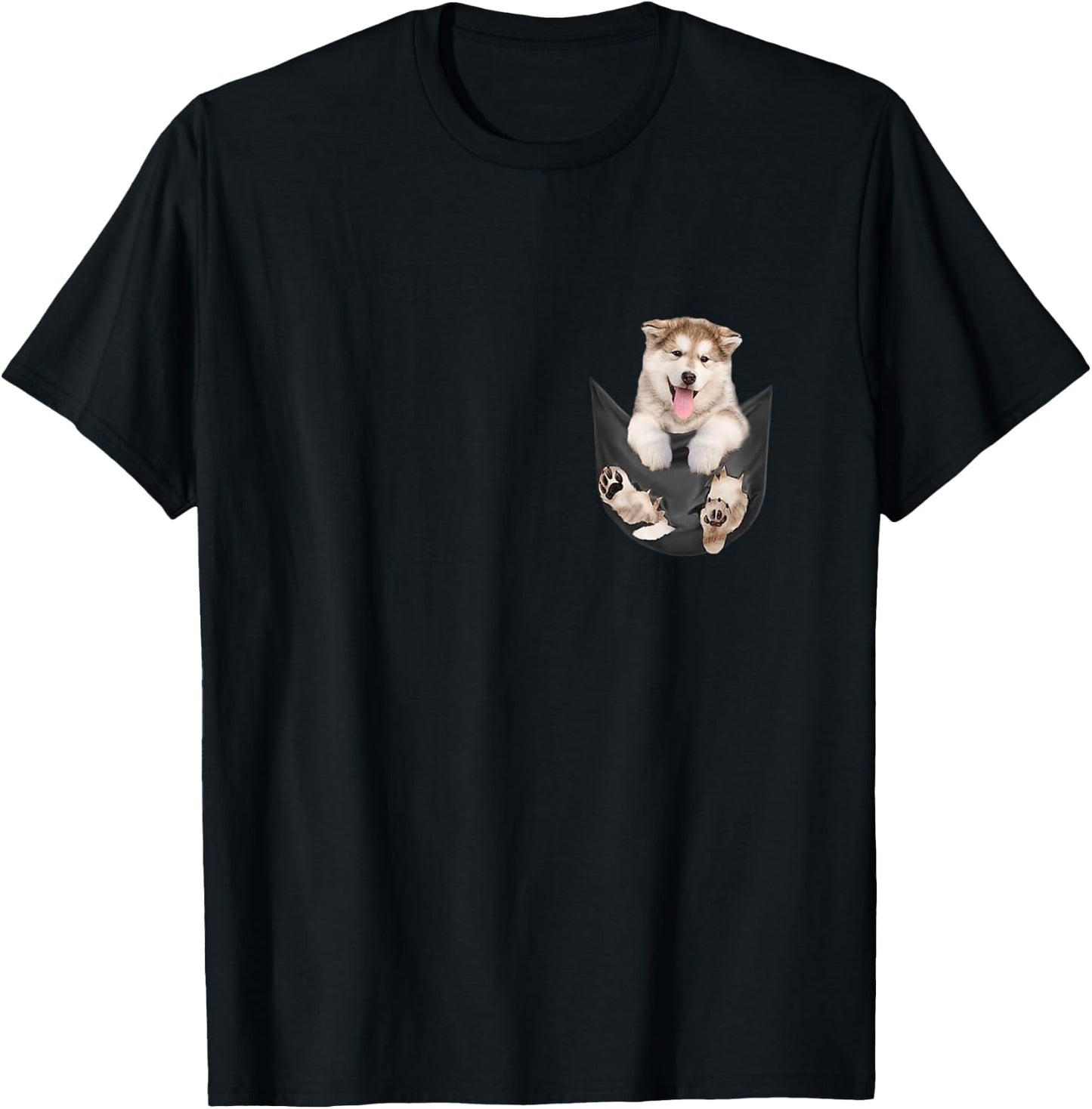 Dog Lovers Gifts Alaskan Malamute In Pocket Funny Dog Face Men Women Kids T-Shirt - T-Shirt | Black