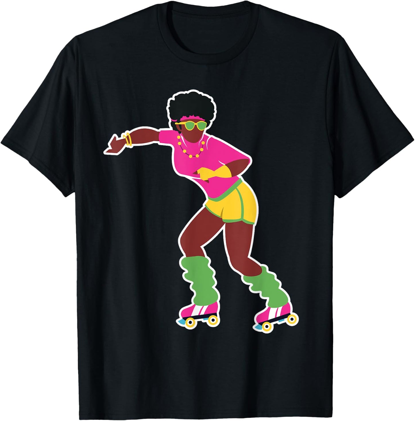 Funny Roller Skating Derby 70's 80's Skater Afro Girl Gifts T-Shirt - T-Shirt | Black