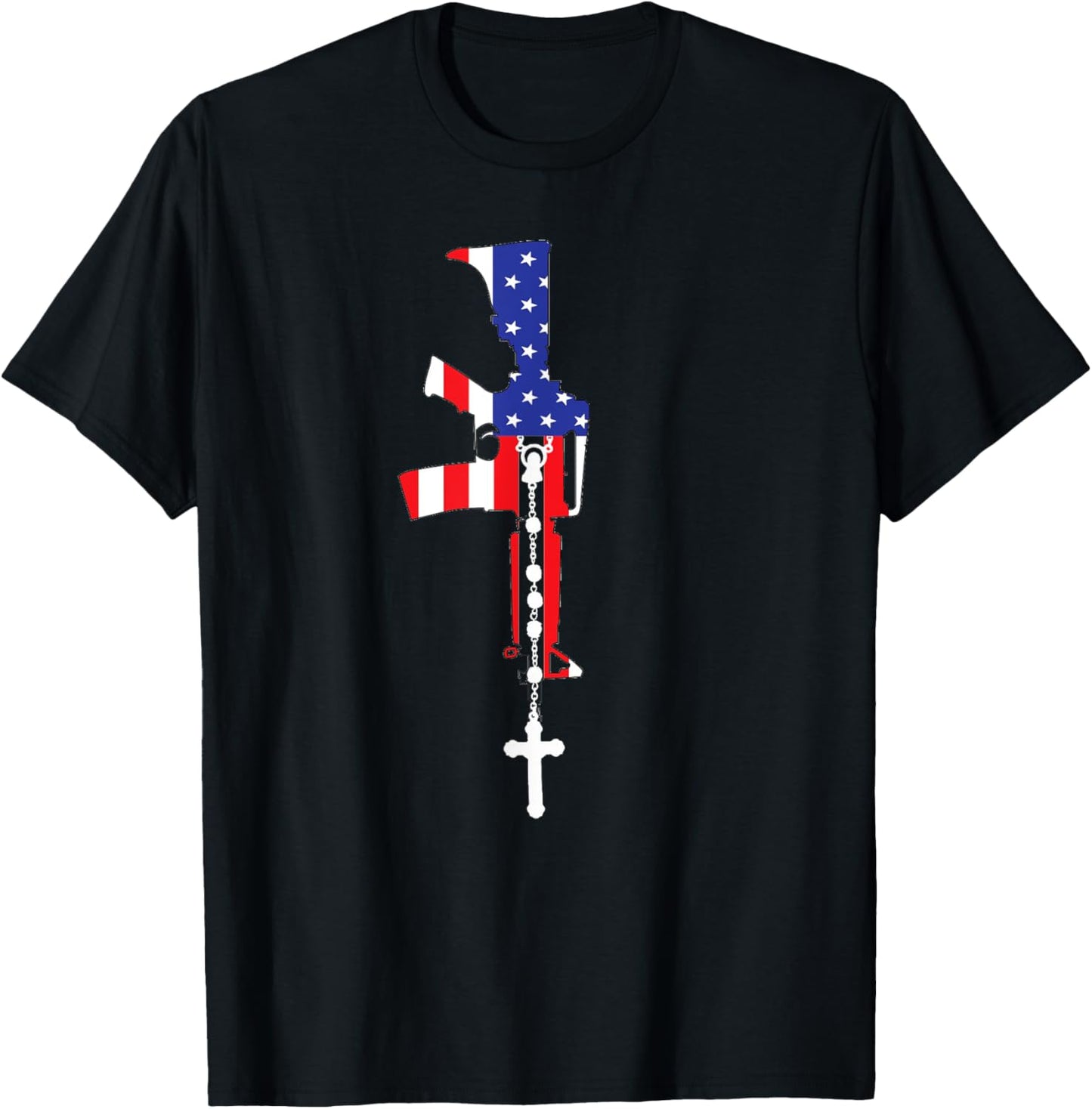 American Flag Rosary Patriotic Catholic T-Shirt - T-Shirt | Black