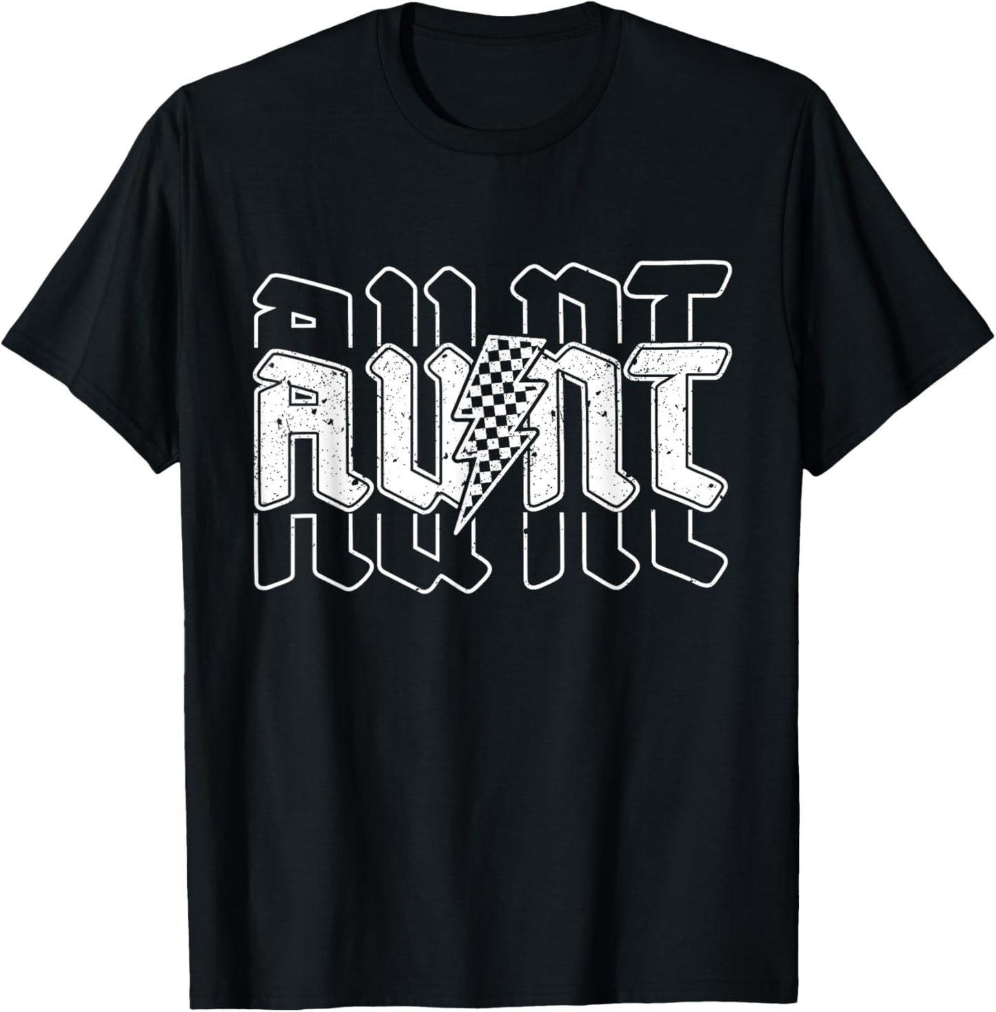 Checkered Aunt Lightning Bolt Mother's Day For Auntie Mother T-Shirt - T-Shirt | Black