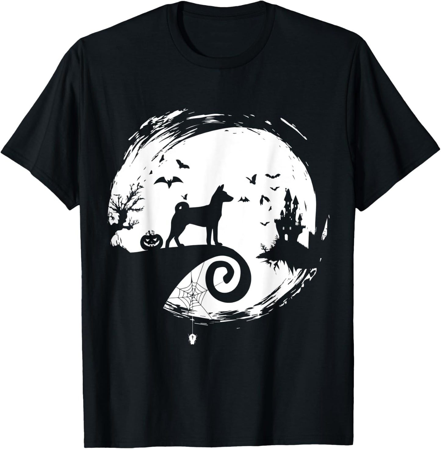 Basenji Halloween Costume Moon Silhouette Creepy T-Shirt - T-Shirt | Black
