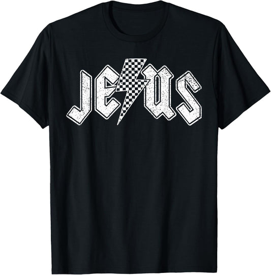 Retro Jesus Lightning Bolt Christian Design T-Shirt - T-Shirt | Black