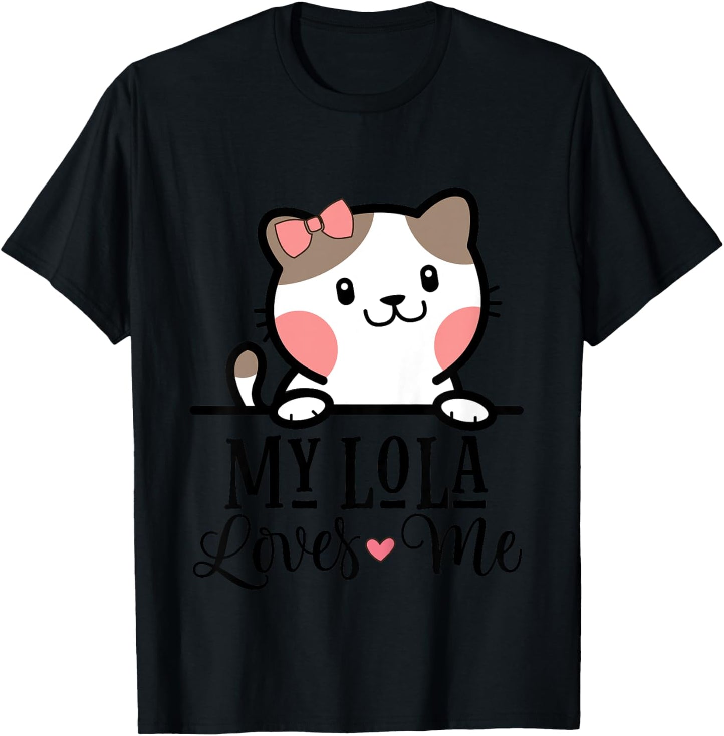 Kids My Lola Loves Me Grandkids Kitty T-Shirt - T-Shirt | Black