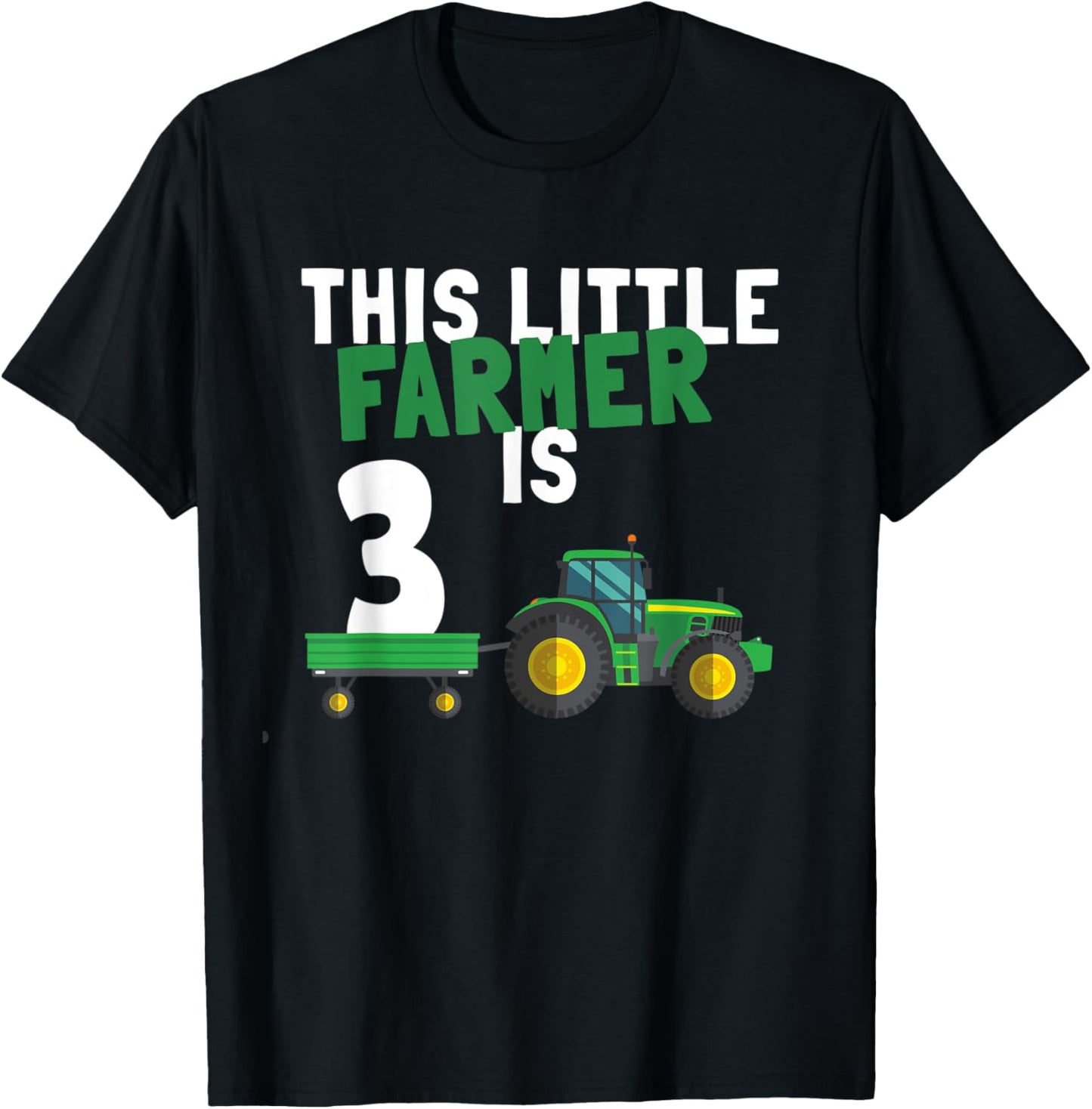 This Little Farmer is 3 Kids 3nd Birthday Farm Tractor T-Shirt - T-Shirt | Black