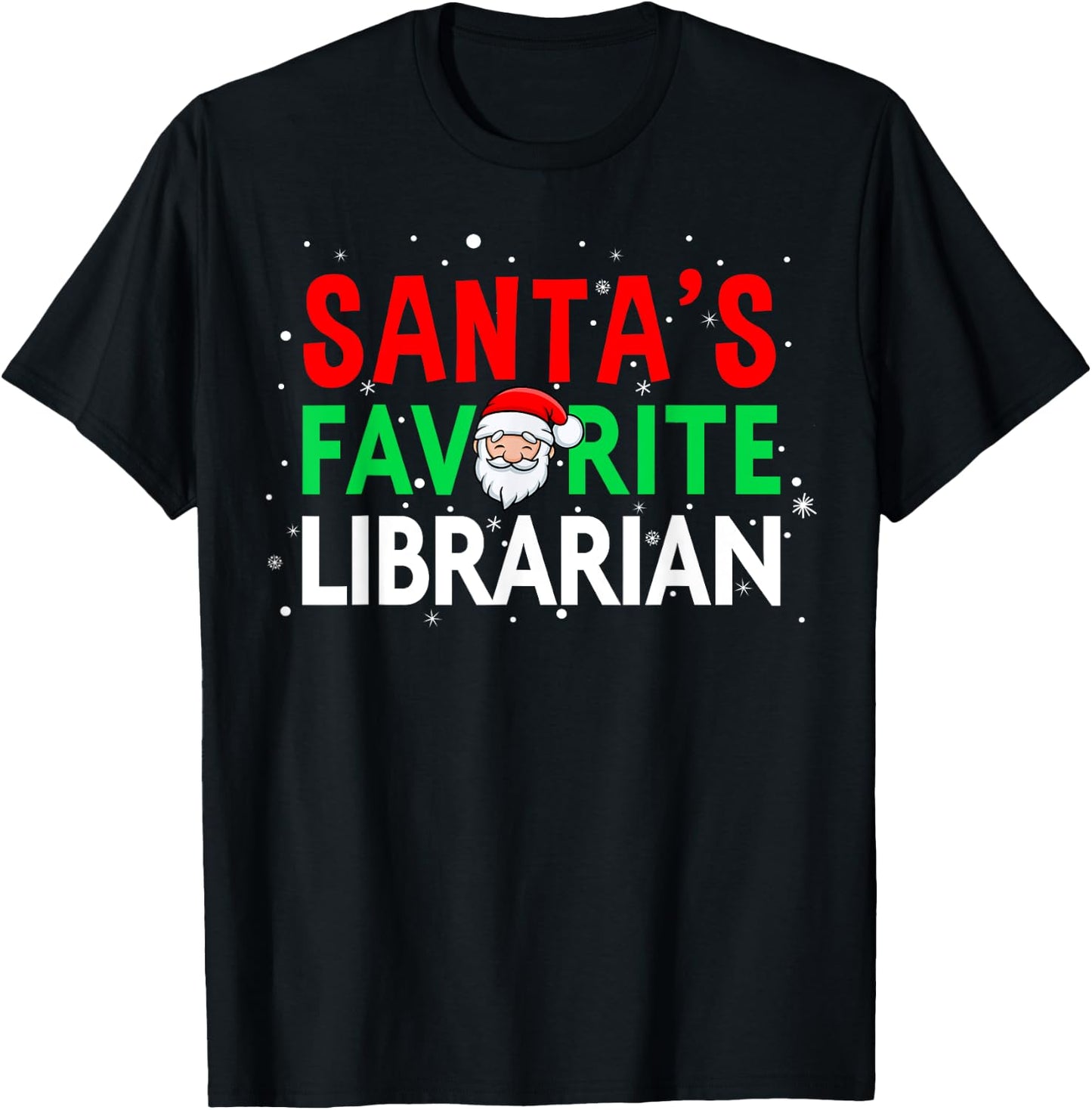 Librarian Christmas Santa's Favorite Librarian Shirt T-Shirt - T-Shirt | Black