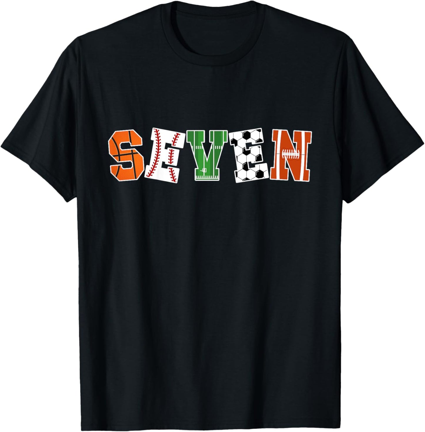 Kids 7th Birthday Sports Birthday Party 7 Year Old Boy T-Shirt - T-Shirt | Black