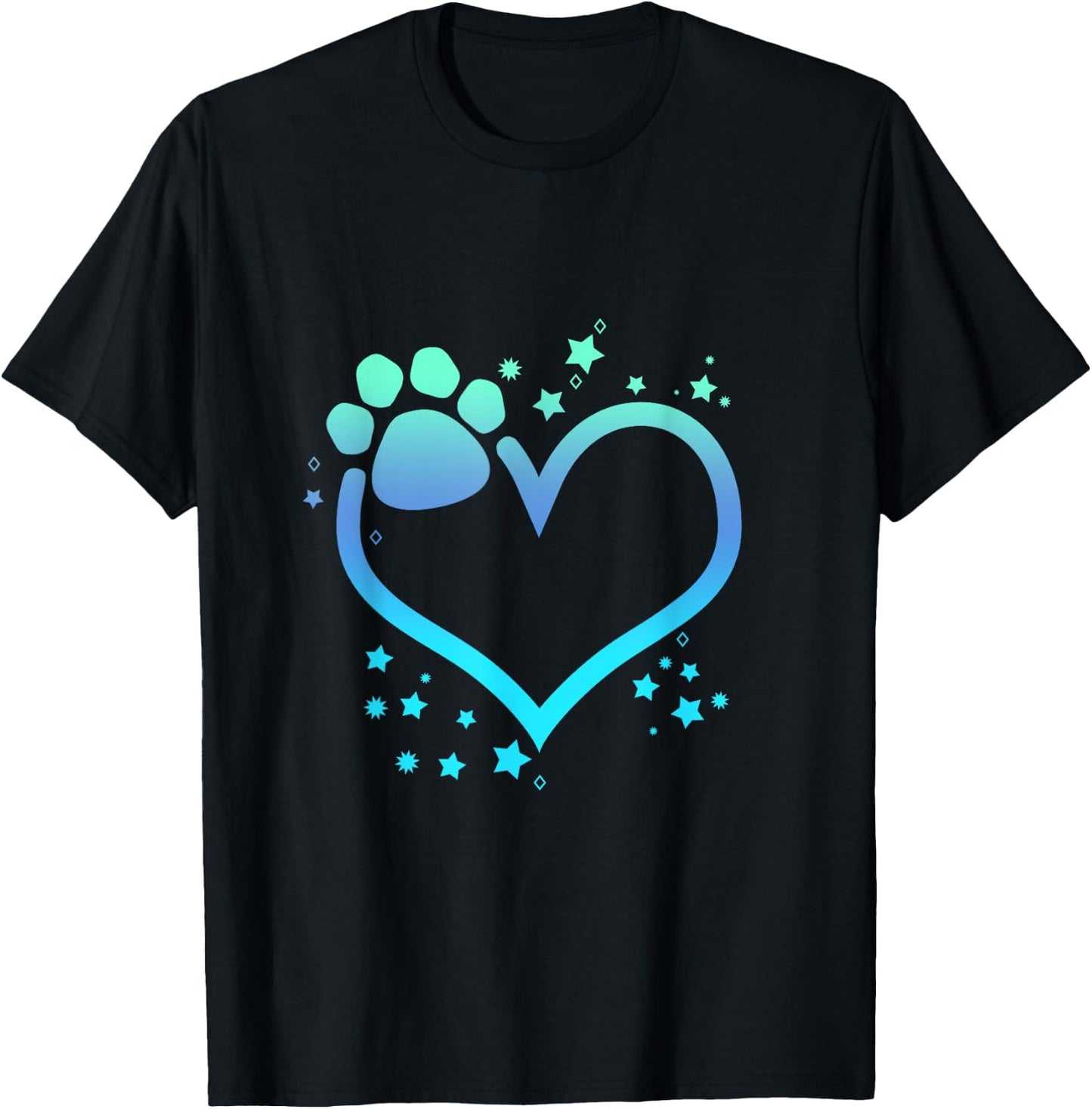 Blue Paw Print Heart Cute Dog Cat Love Valentines Day Men Women Girls Kids T-Shirt - T-Shirt | Black