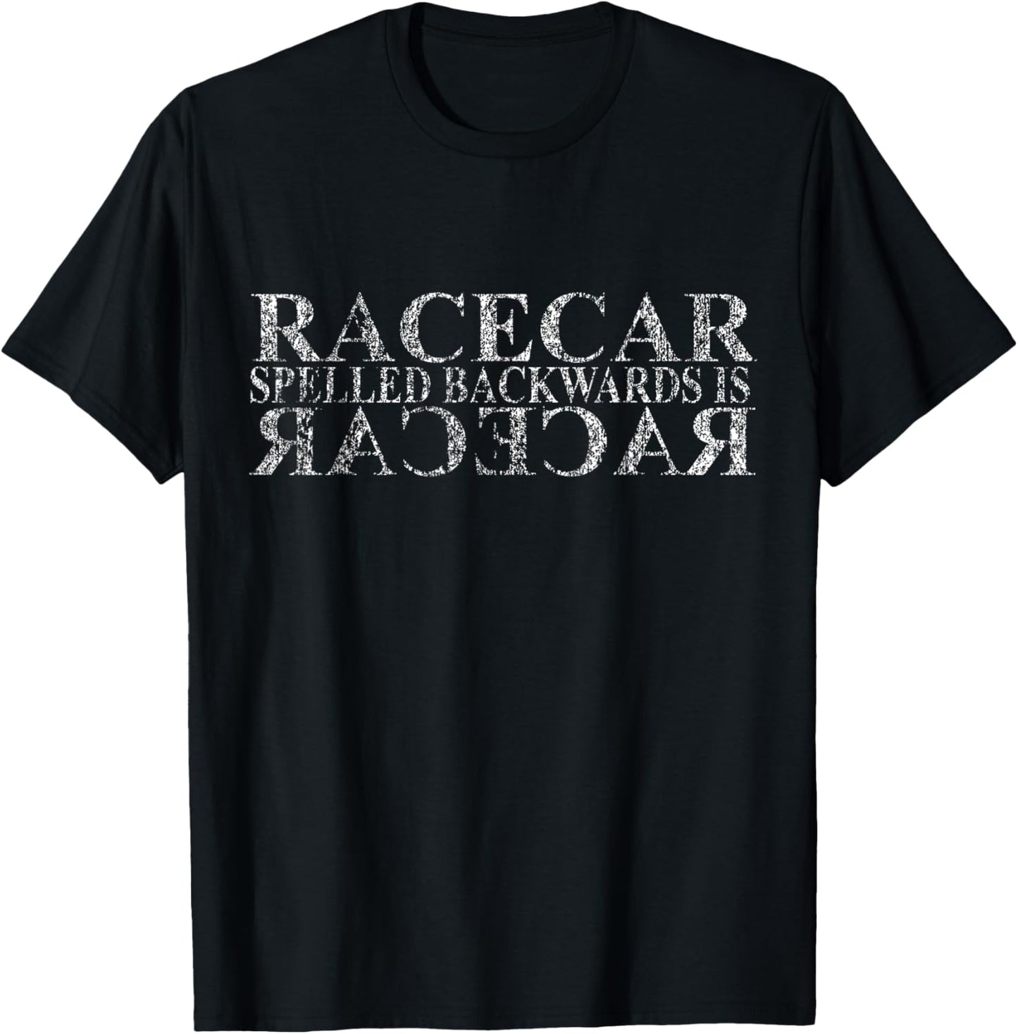 Racecar Spelled Backwards Funny Car Mechanic Race Car T-Shirt - T-Shirt | Black