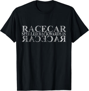 Racecar Spelled Backwards Funny Car Mechanic Race Car T-Shirt - T-Shirt | Black